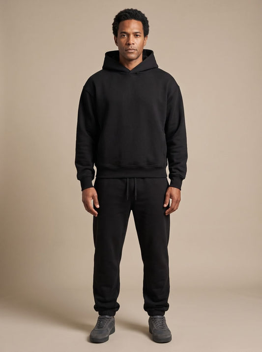 Herren Oversized Hoodie und Jogger Set in schwarz, Locker geschnitten
