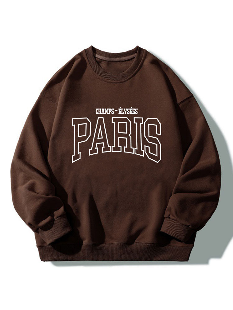 Herren Paris Grafik Sweatshirt – Relaxed Fit Rundhals Pullover - Dunkelbraun