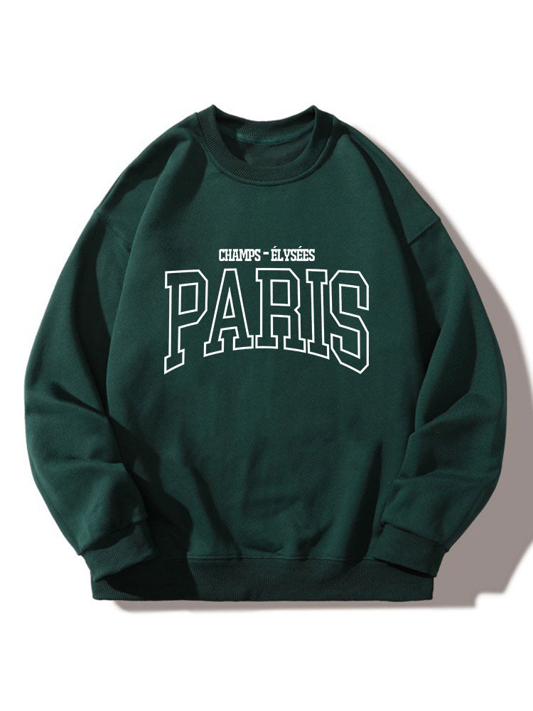 Herren Paris Grafik Sweatshirt – Relaxed Fit Rundhals Pullover - Dunkelgrün