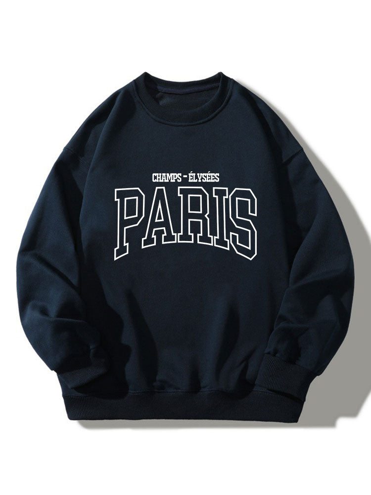 Herren Paris Grafik Sweatshirt – Relaxed Fit Rundhals Pullover - Marineblau