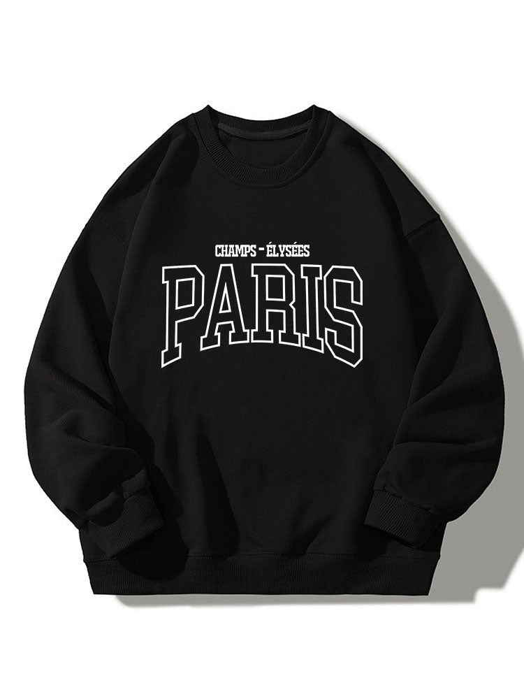 Herren Paris Grafik Sweatshirt – Relaxed Fit Rundhals Pullover - Schwarz