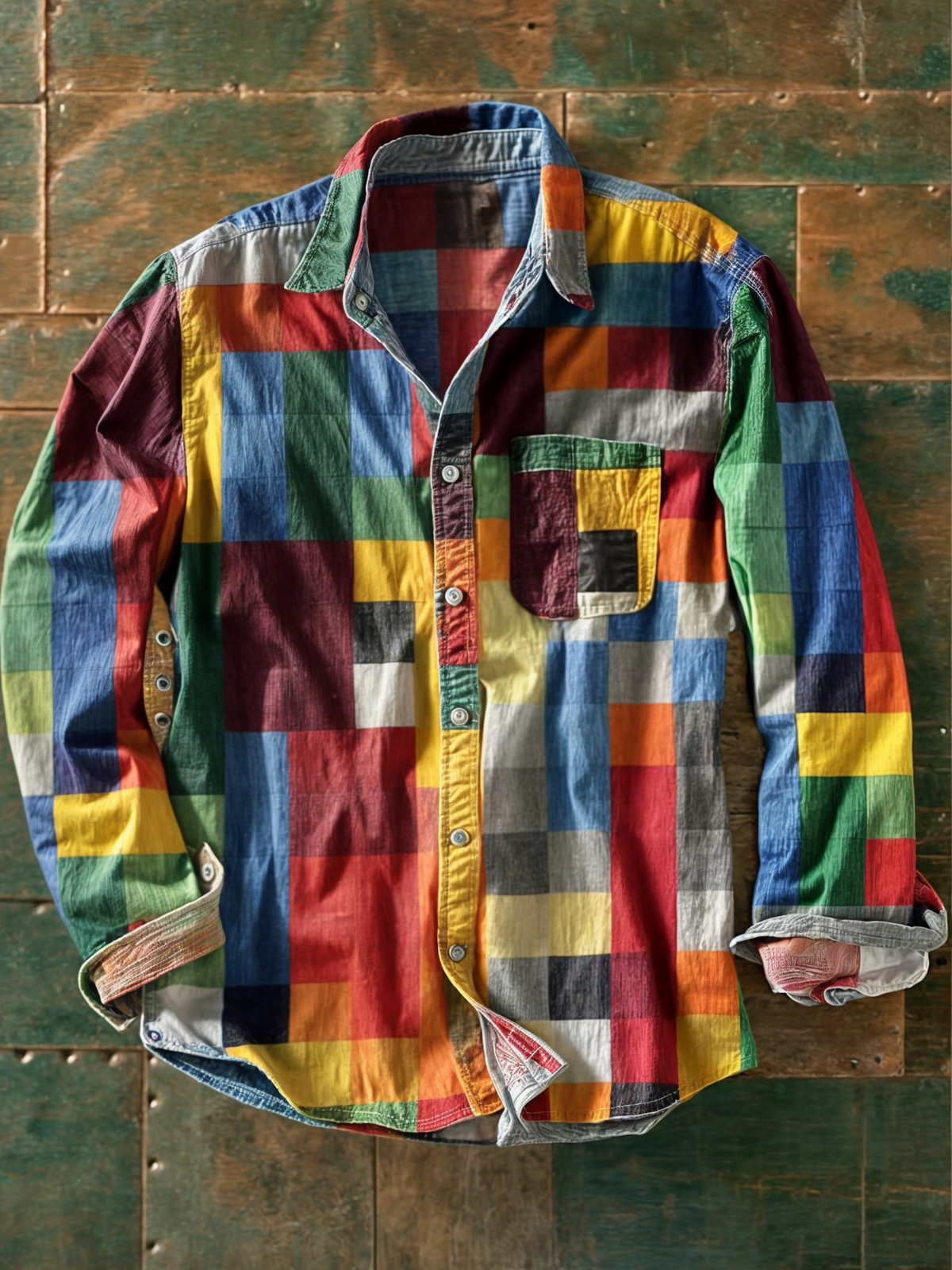 Herren Patchwork Hemd - Entspannte Passform - Mehrfarbig 1