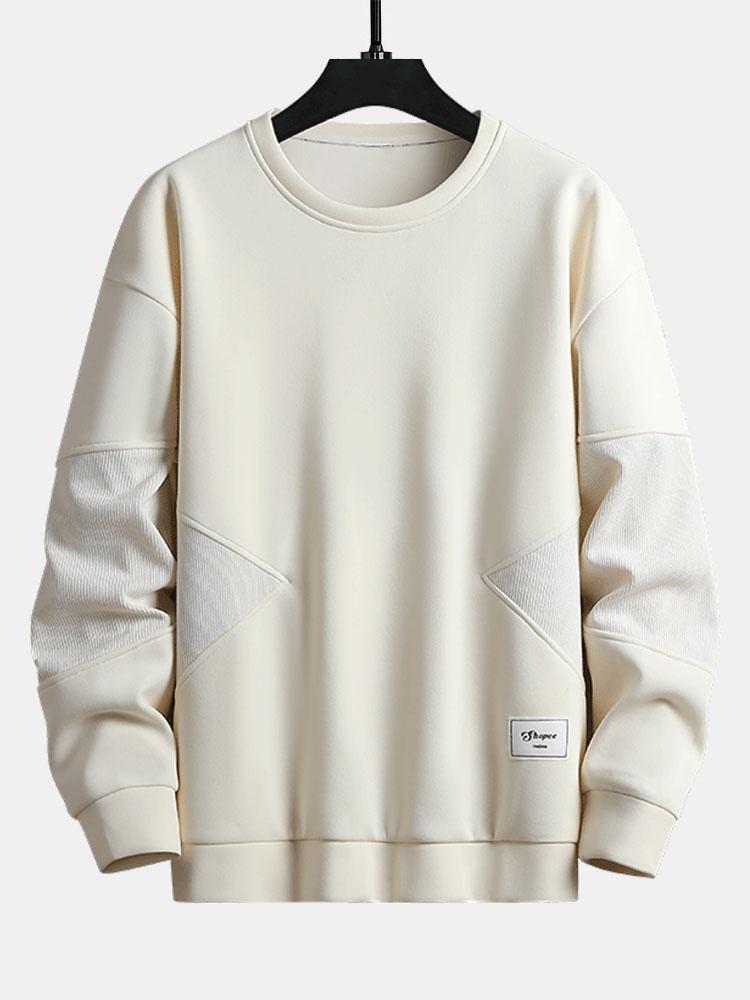 Herren Patchwork Sweatshirt mit strukturierten Ärmeln – Entspannte Pas - Beige