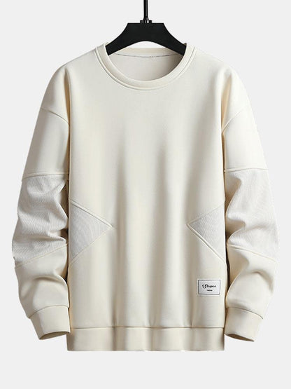 Herren Patchwork Sweatshirt mit strukturierten Ärmeln – Entspannte Pas - Beige