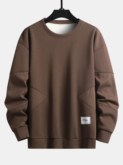 Herren Patchwork Sweatshirt mit strukturierten Ärmeln – Entspannte Pas - Braun