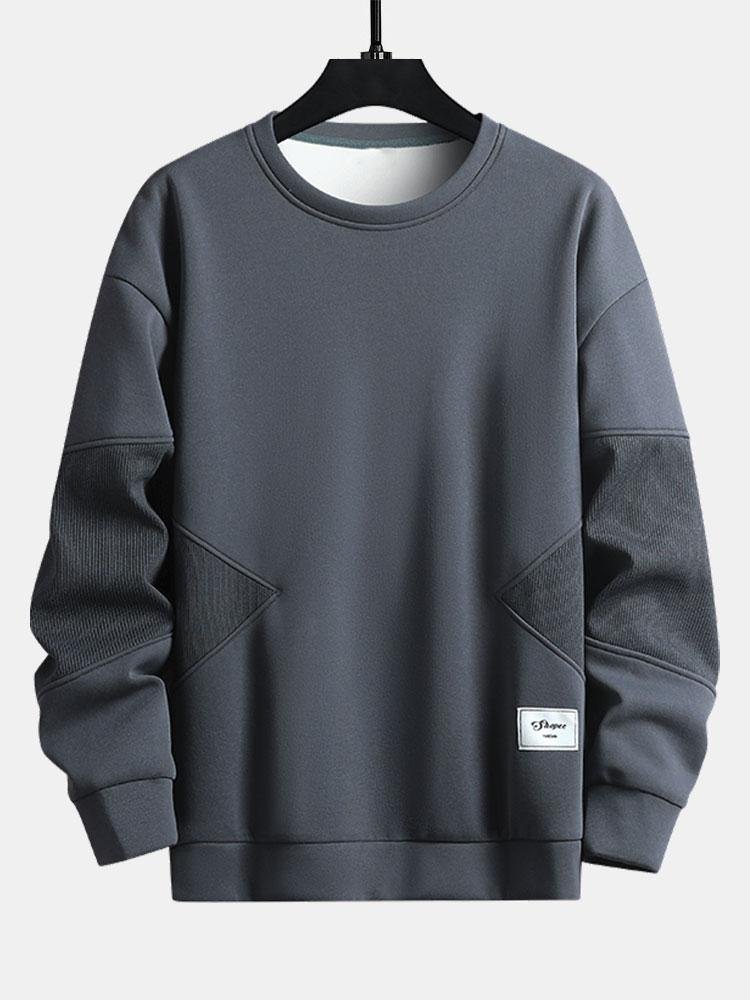 Herren Patchwork Sweatshirt mit strukturierten Ärmeln – Entspannte Pas - Grau