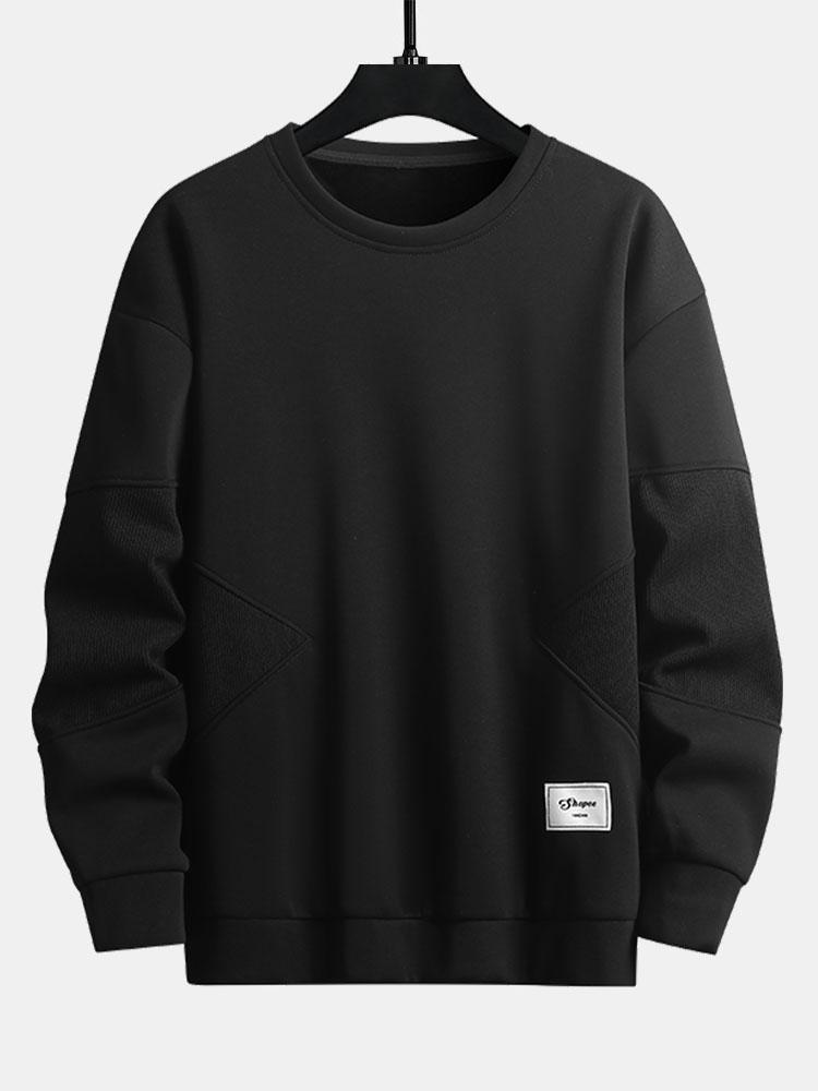 Herren Patchwork Sweatshirt mit strukturierten Ärmeln – Entspannte Pas - Schwarz