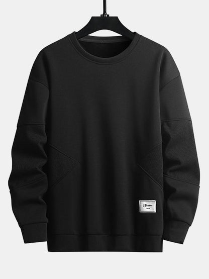 Herren Patchwork Sweatshirt mit strukturierten Ärmeln – Entspannte Pas - Schwarz