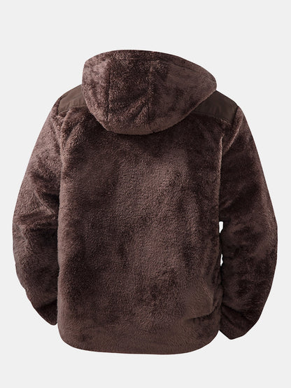 Herren Plüsch Fleece Kapuzenjacke mit Reißverschluss - Entspannte Pass