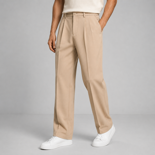 Herren Plissee Anzughose Gerade Schnitt in beige, Klassisch Elegant