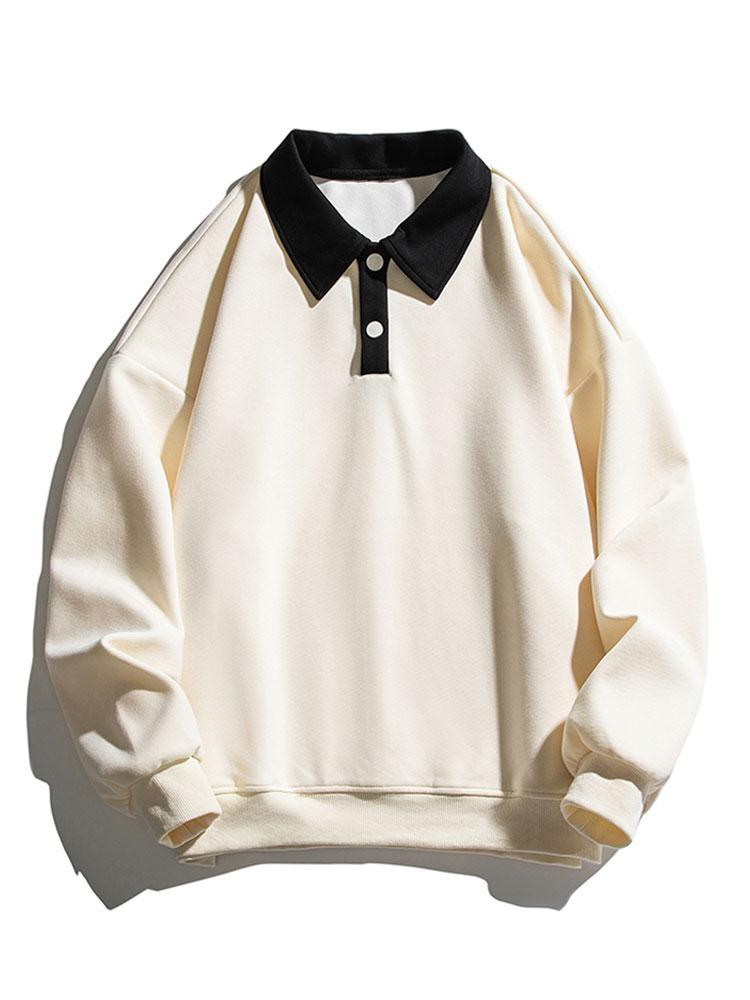 Herren Polo-Kragen Sweatshirt – Entspannte Passform Baumwollmischung - Beige