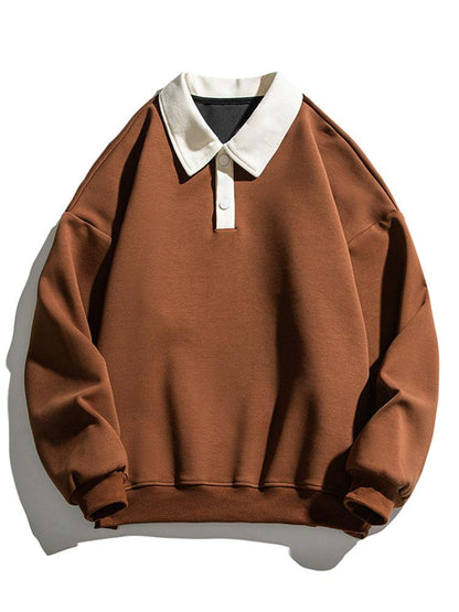 Herren Polo-Kragen Sweatshirt – Entspannte Passform Baumwollmischung - Braun