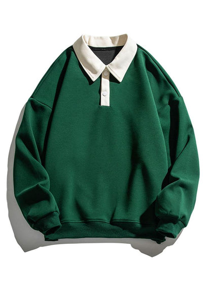 Herren Polo-Kragen Sweatshirt – Entspannte Passform Baumwollmischung - Dunkelgrün