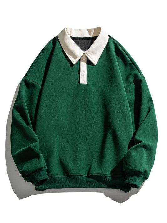 Herren Polo-Kragen Sweatshirt – Entspannte Passform Baumwollmischung - Dunkelgrün