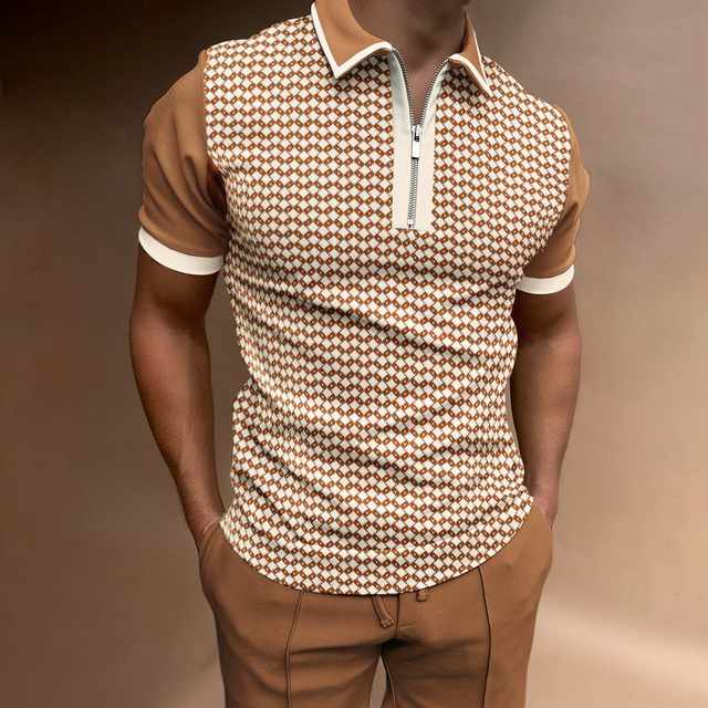 Herren Polo mit Retro-Reißverschluss - khaki