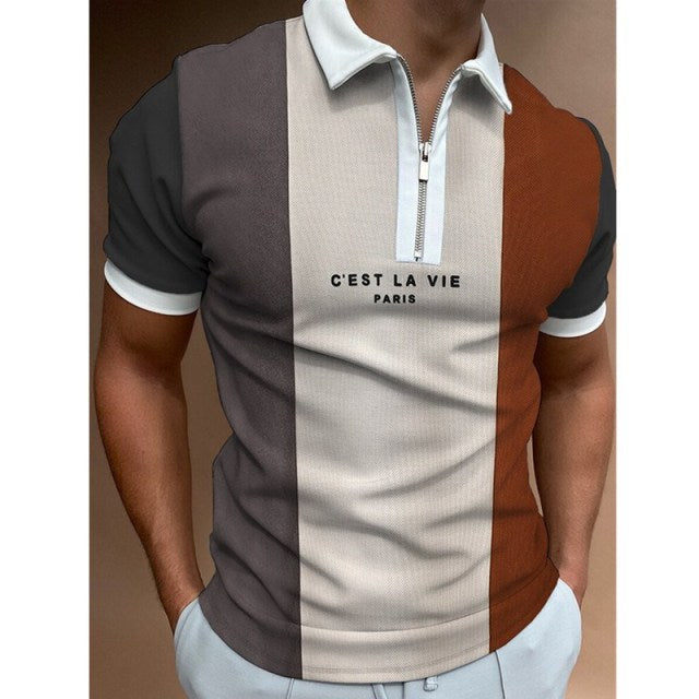 Herren Polo mit Retro-Reißverschluss - braun