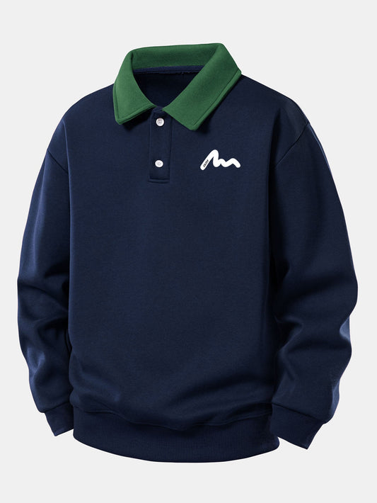 Herren Polokragen Sweatshirt – Entspannte Passform Baumwollmischung - Marineblau
