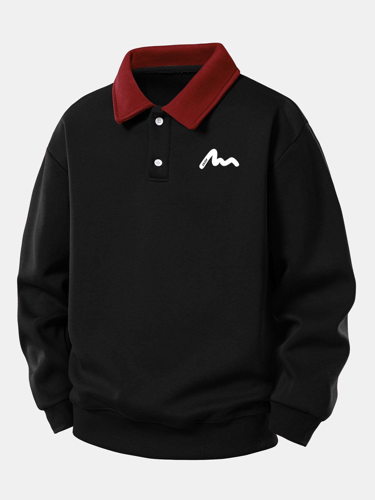 Herren Polokragen Sweatshirt – Entspannte Passform Baumwollmischung - Schwarz