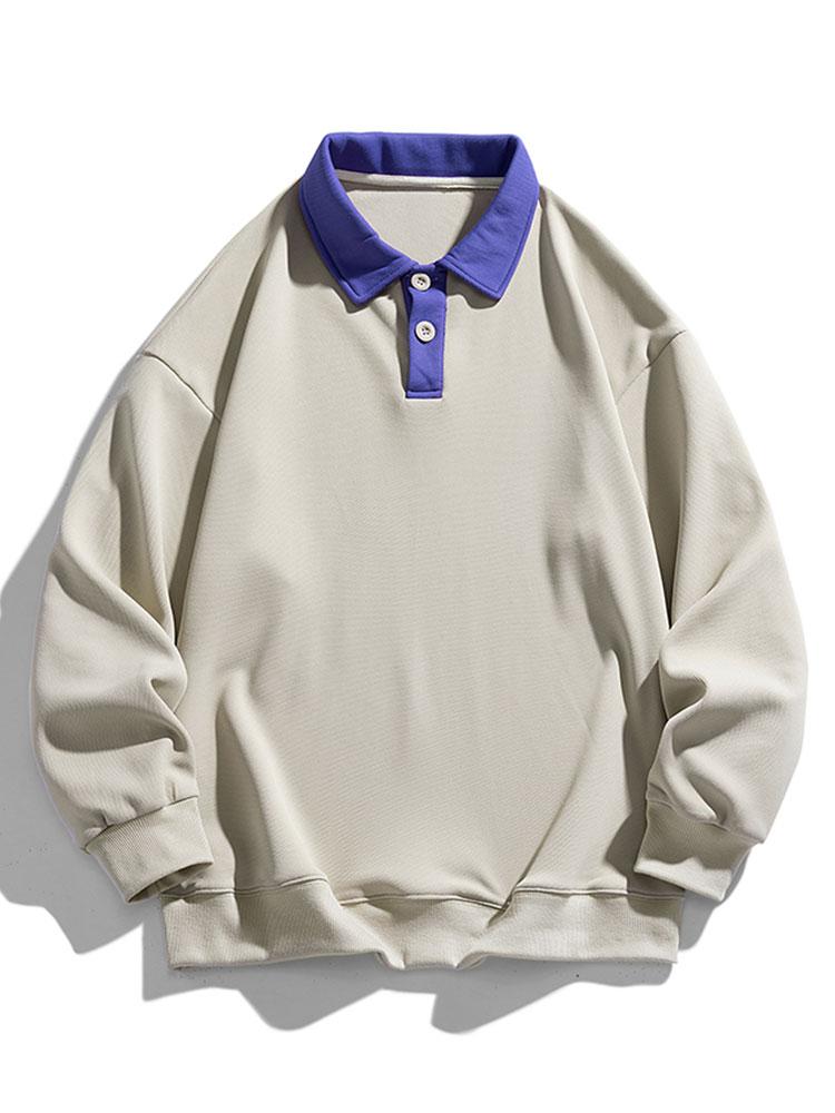 Herren Polokragen Sweatshirt mit Knopfleiste – Entspannte Passform - Beige