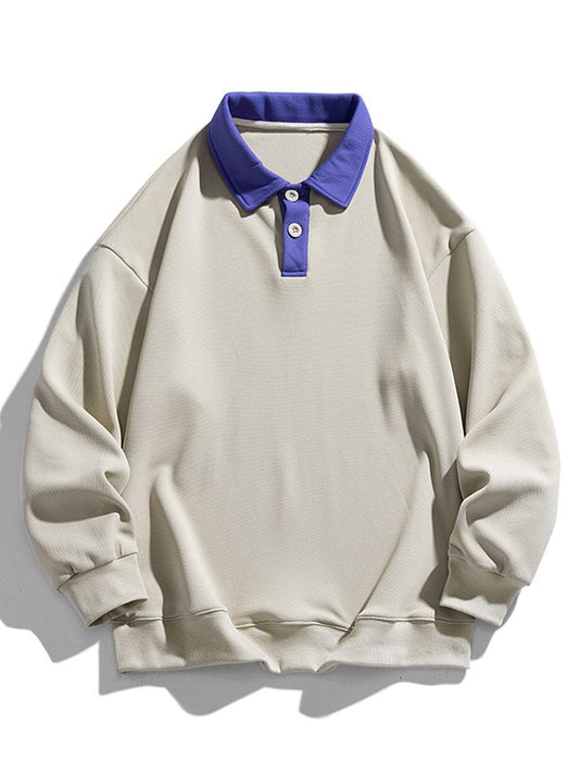 Herren Polokragen Sweatshirt mit Knopfleiste – Entspannte Passform - Beige