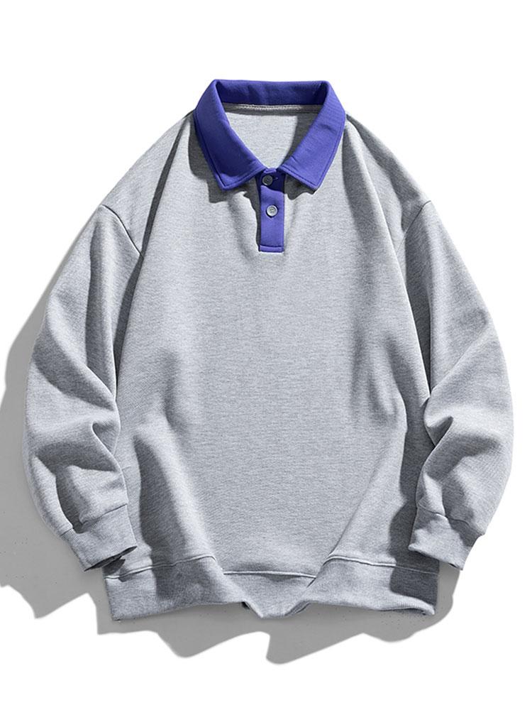 Herren Polokragen Sweatshirt mit Knopfleiste – Entspannte Passform - Grau