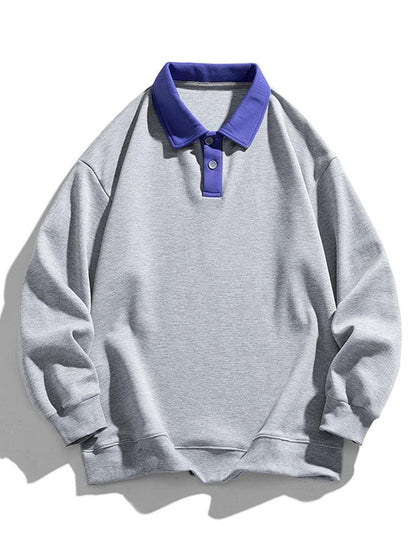 Herren Polokragen Sweatshirt mit Knopfleiste – Entspannte Passform - Grau