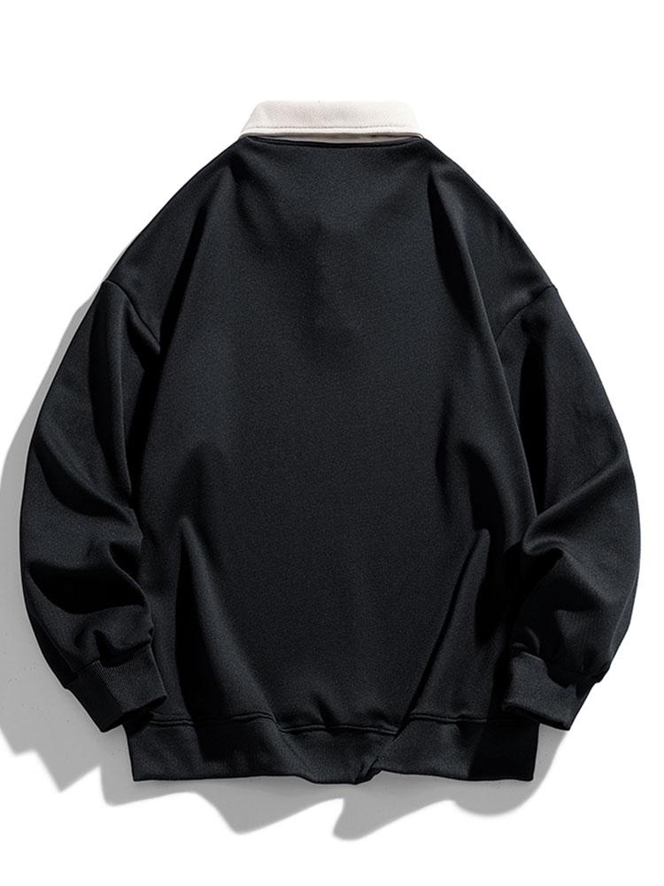 Herren Polokragen Sweatshirt mit Knopfleiste – Entspannte Passform