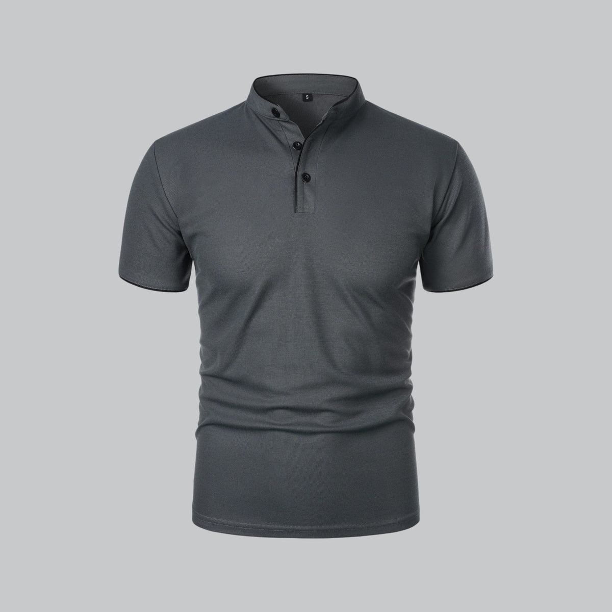 Herren Poloshirt ohne Kragen - Klassisch elegant - Dunkelgrau