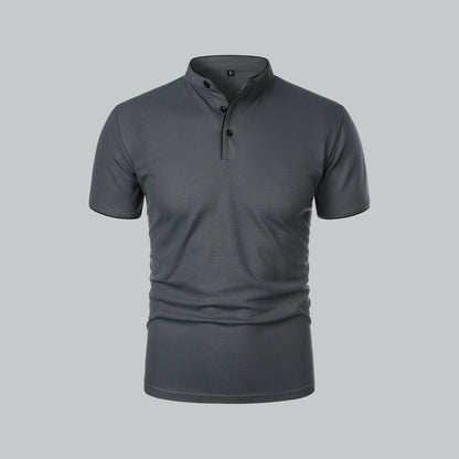 Herren Poloshirt ohne Kragen - Klassisch elegant - Dunkelgrau