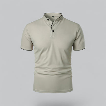 Herren Poloshirt ohne Kragen - Klassisch elegant - Hellgrau
