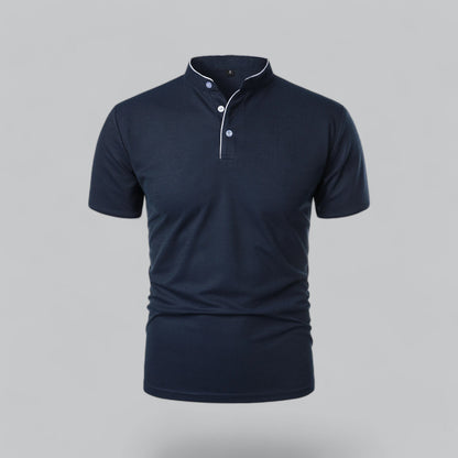 Herren Poloshirt ohne Kragen - Klassisch elegant - Marineblau