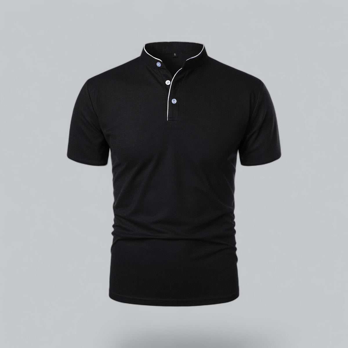 Herren Poloshirt ohne Kragen - Klassisch elegant - Schwarz
