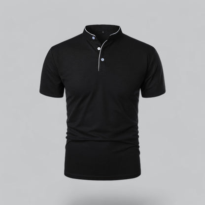 Herren Poloshirt ohne Kragen - Klassisch elegant - Schwarz