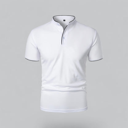 Herren Poloshirt ohne Kragen - Klassisch elegant - Weiß
