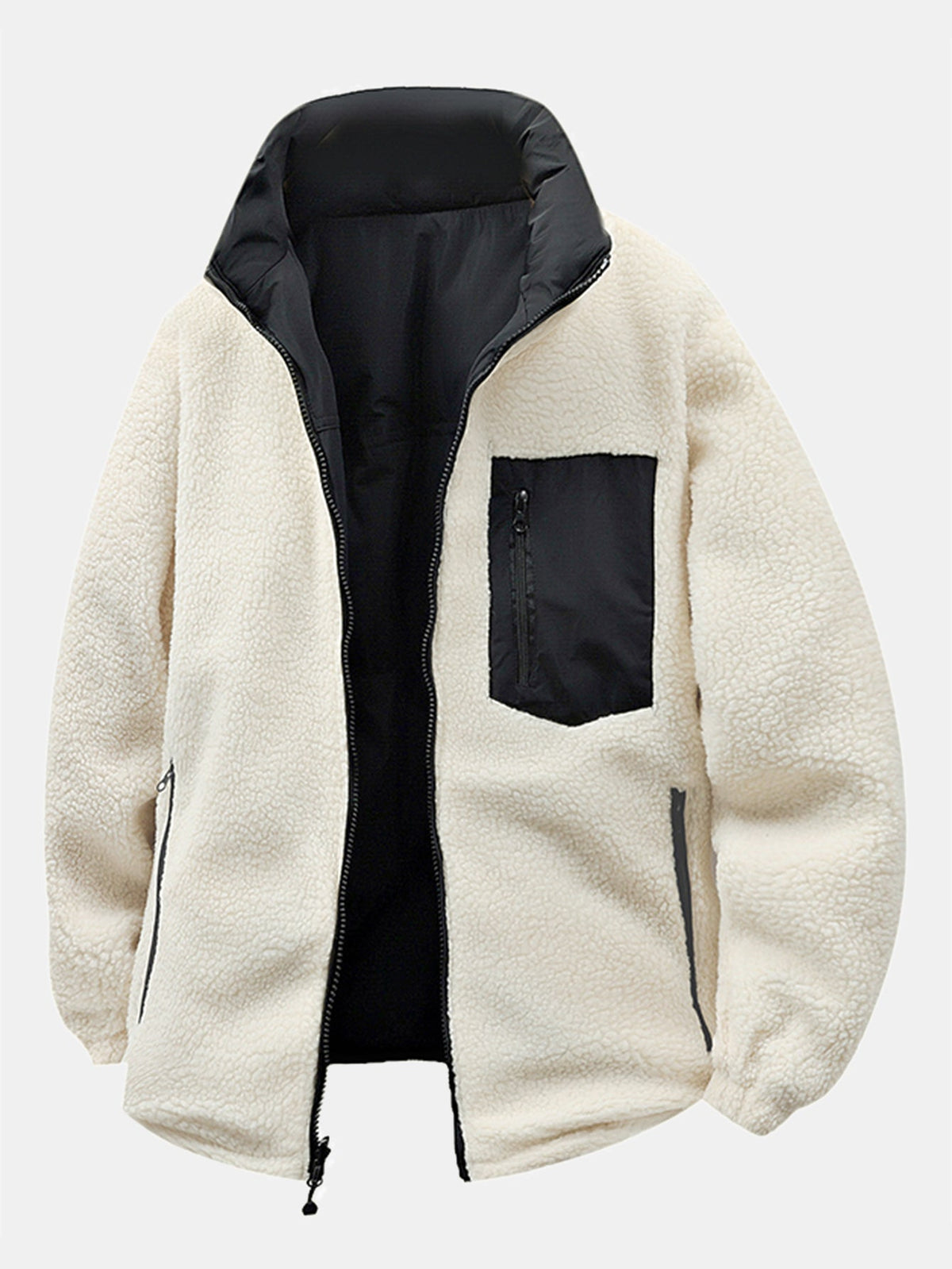 Herren Reversible Teddy Fleece Pufferjacke – Entspannte Passform Winte