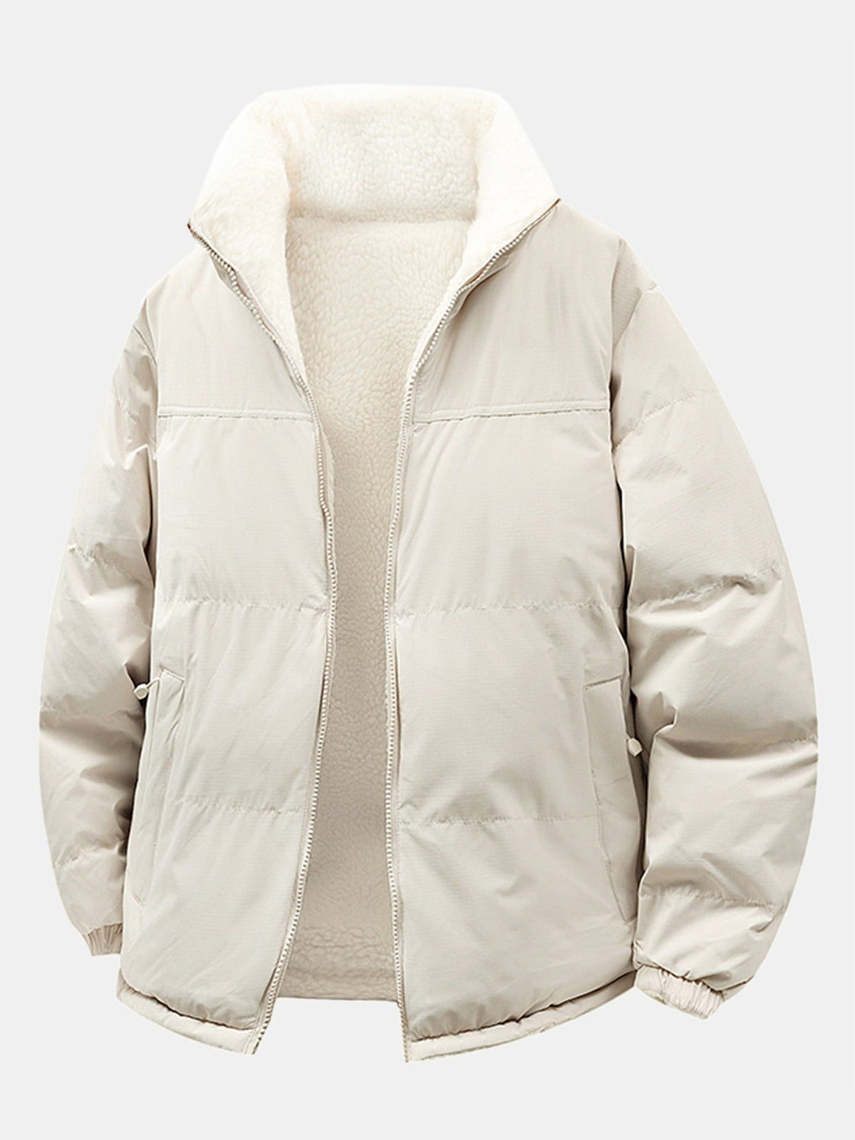 Herren Reversible Teddy Fleece Pufferjacke – Entspannte Passform Winte - Weiß