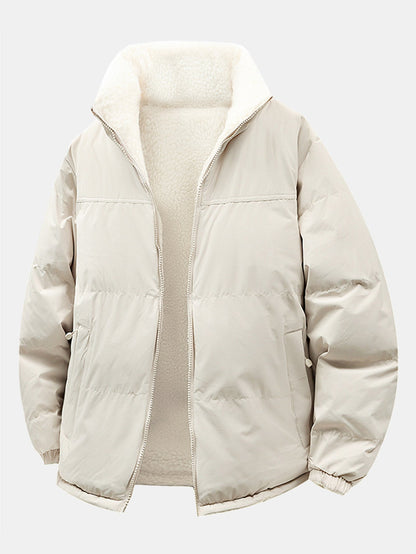 Herren Reversible Teddy Fleece Pufferjacke – Entspannte Passform Winte - Weiß