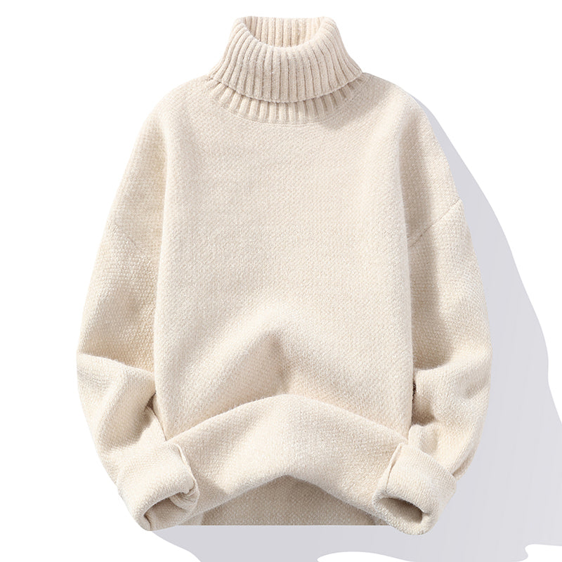 Herren Rollkragen Wollpullover - Klassischer Strick - Beige