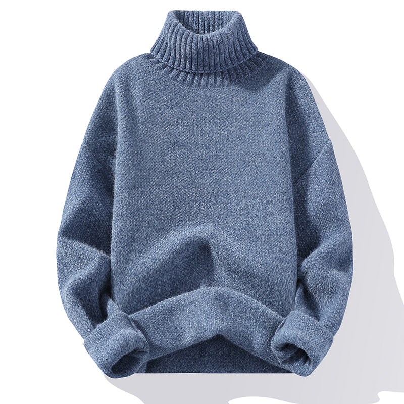 Herren Rollkragen Wollpullover - Klassischer Strick - Blau