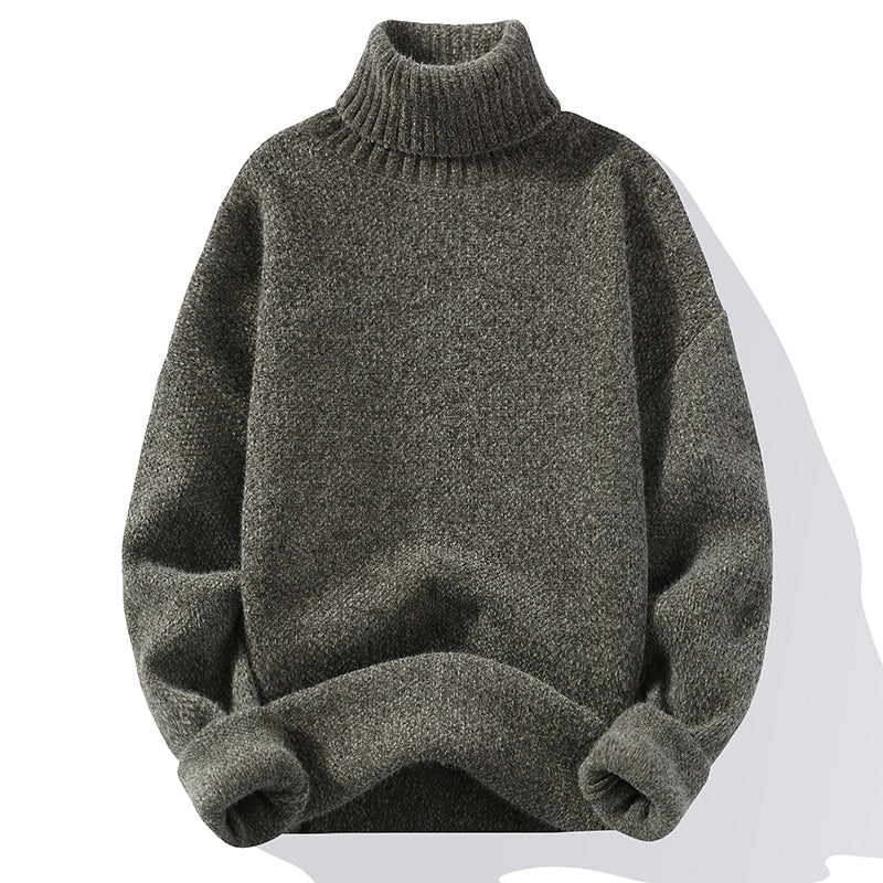 Herren Rollkragen Wollpullover - Klassischer Strick - Grün