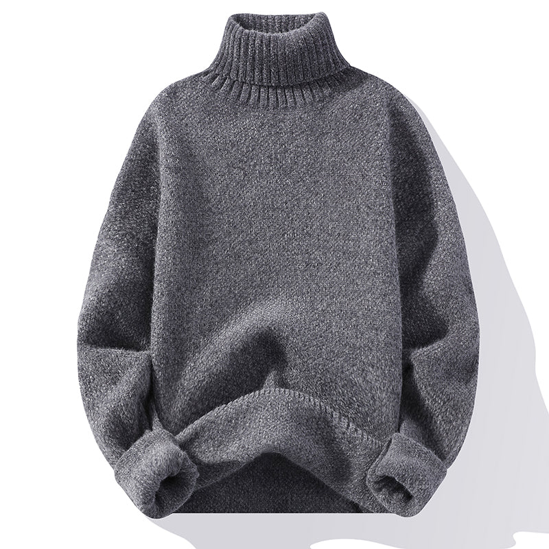 Herren Rollkragen Wollpullover - Klassischer Strick - Grau