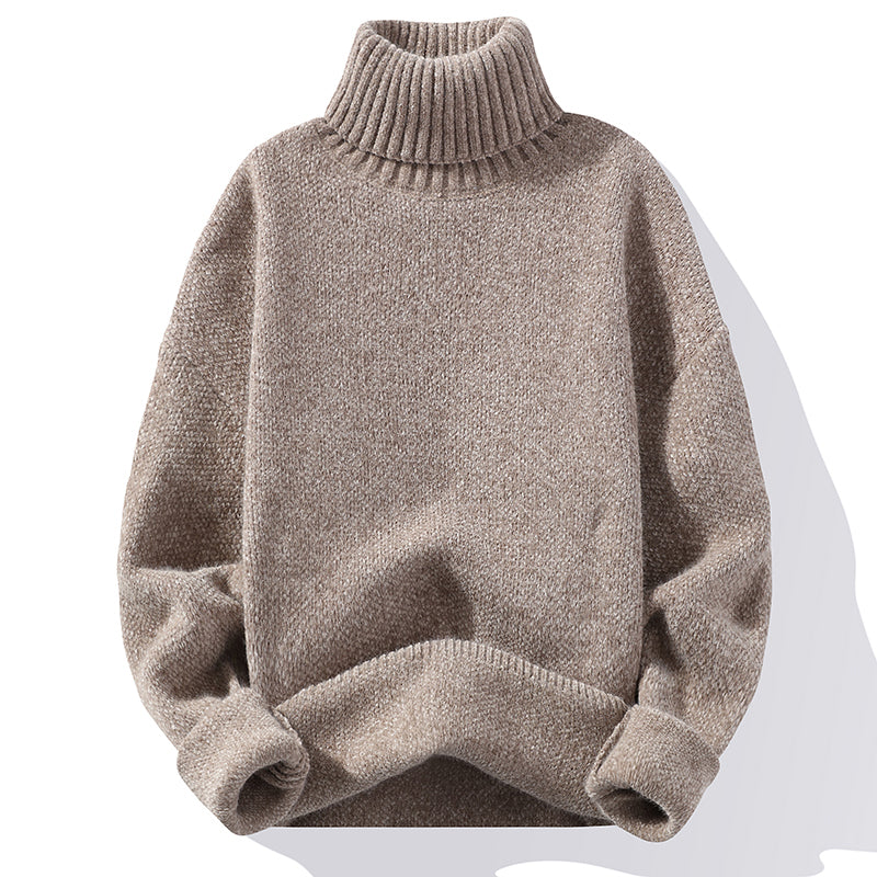 Herren Rollkragen Wollpullover - Klassischer Strick - Khaki