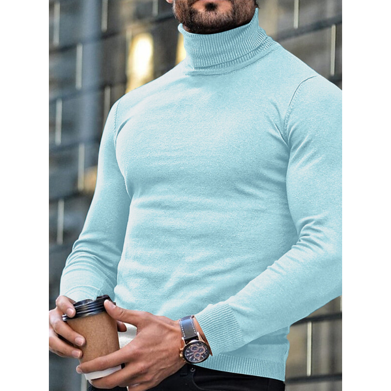 Herren Rollkragenpullover Slim Fit - Klassische Wintermode - Blau
