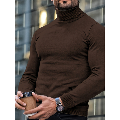 Herren Rollkragenpullover Slim Fit - Klassische Wintermode - Braun