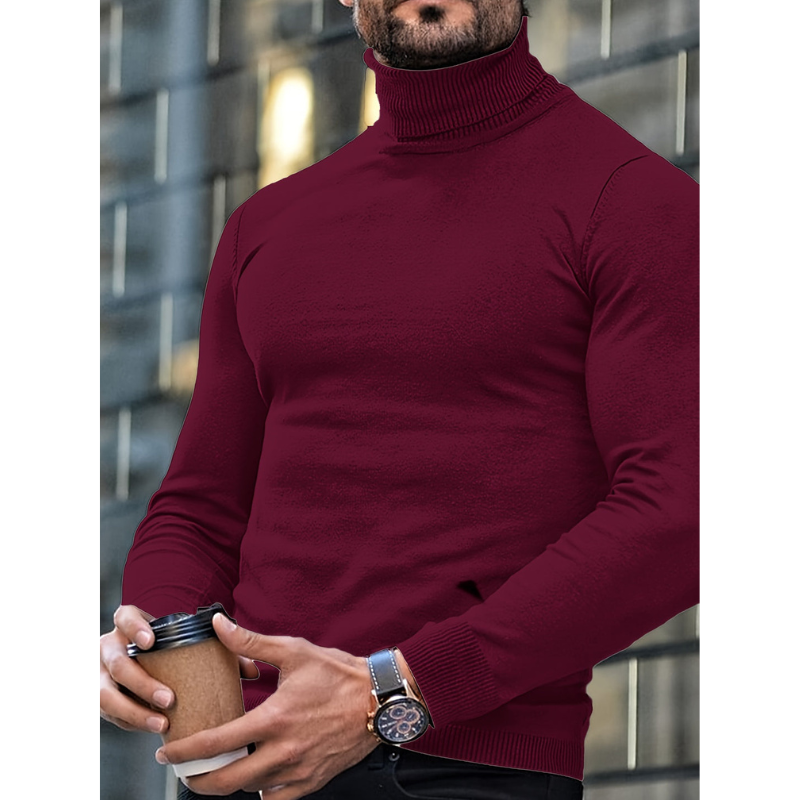 Herren Rollkragenpullover Slim Fit - Klassische Wintermode - Rot