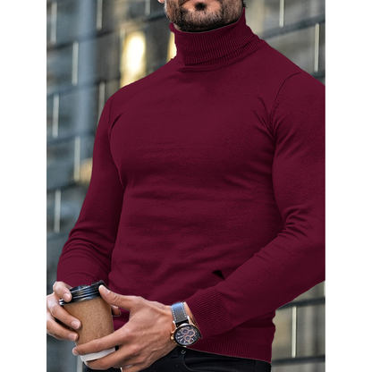 Herren Rollkragenpullover Slim Fit - Klassische Wintermode - Rot