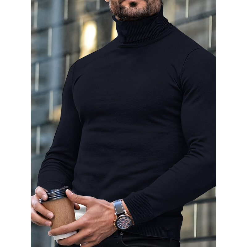Herren Rollkragenpullover Slim Fit - Klassische Wintermode - Schwarz