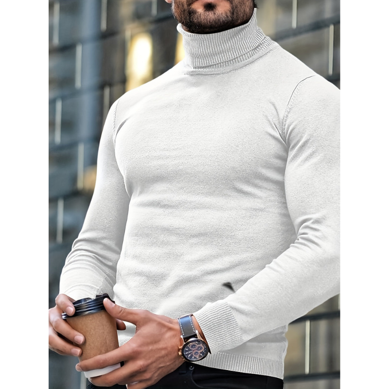 Herren Rollkragenpullover Slim Fit - Klassische Wintermode - Weiß