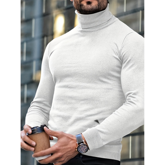 Herren Rollkragenpullover Slim Fit - Klassische Wintermode - Weiß