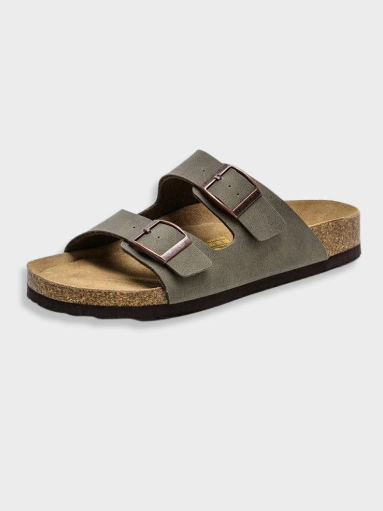 Herren Sandalen mit Korkfußbett im Retro-Stil - dunkel-grau